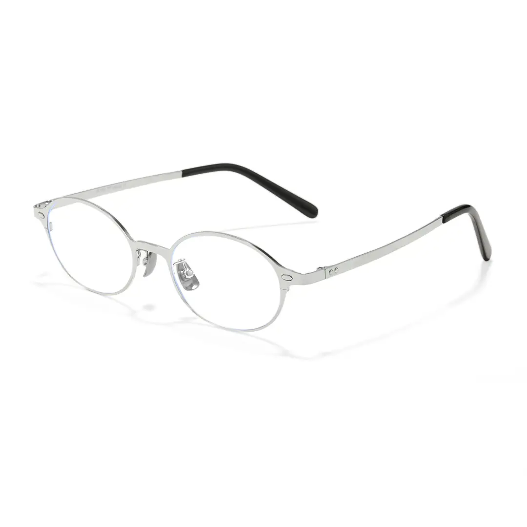 Angle view of Tompkin oval titanium eyeglasses OT0132412 in silver