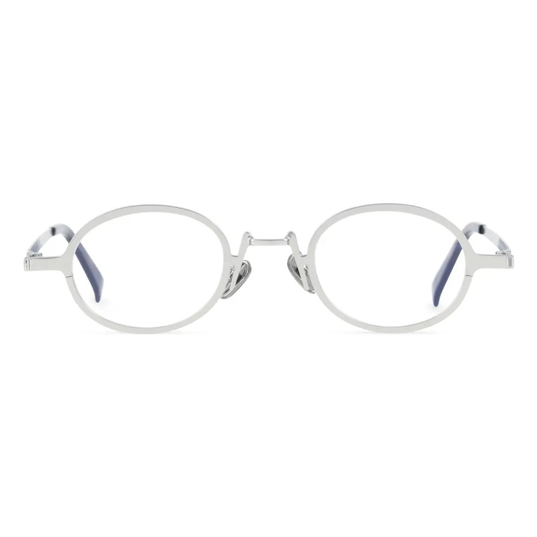 Front view of Tonny oval metal eyeglasses OM0592302 in silver