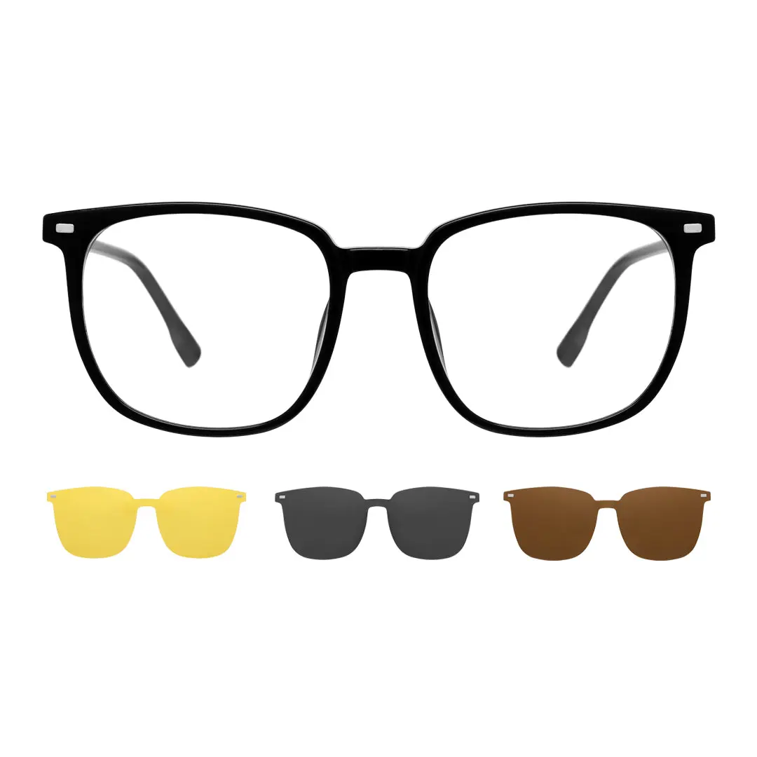 Set view of Una square tr90 magnetic clip-on eyeglasses set with interchangeable toppers SR0262410 in black