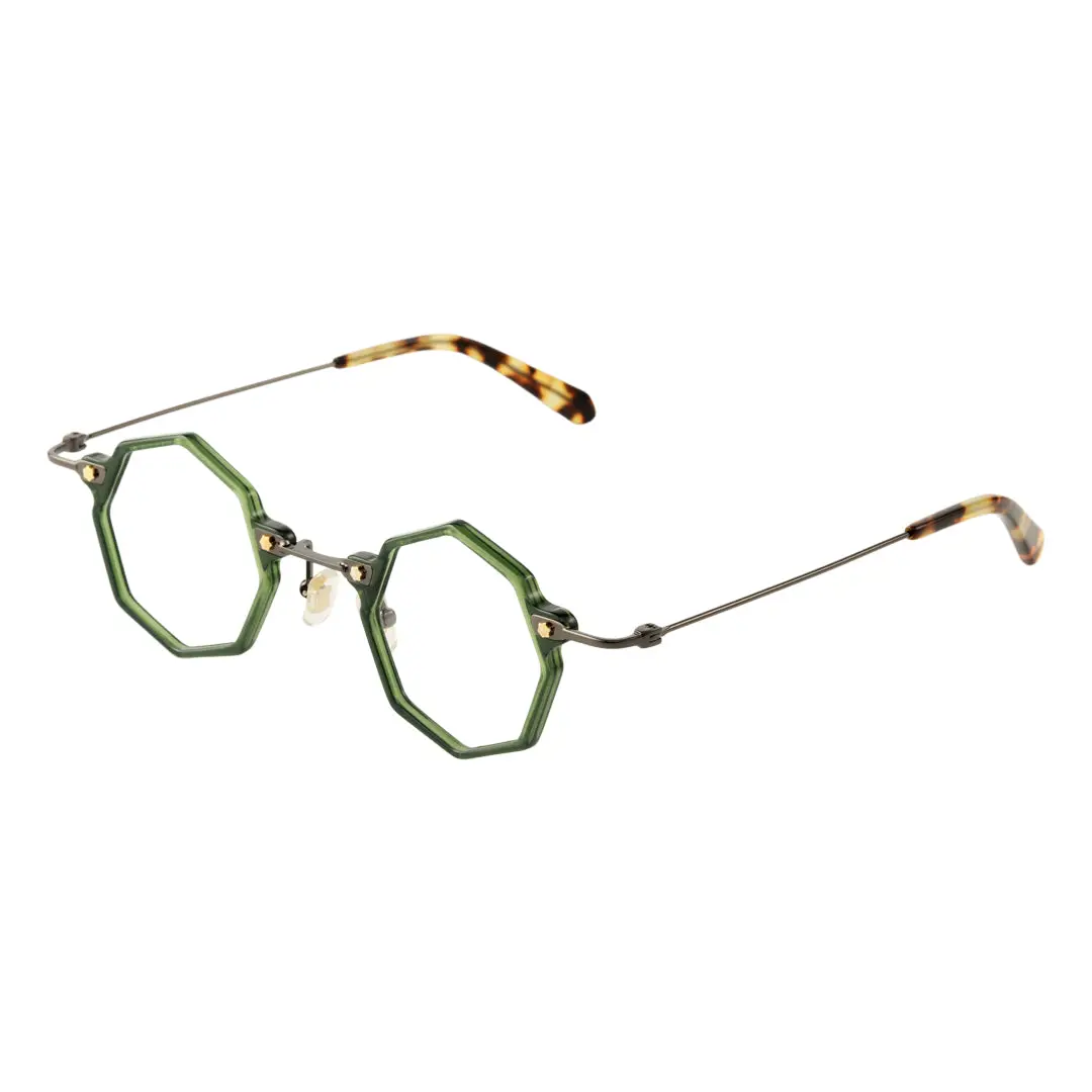 Angle view of Union geometric titanium eyeglasses GT0332411 in green