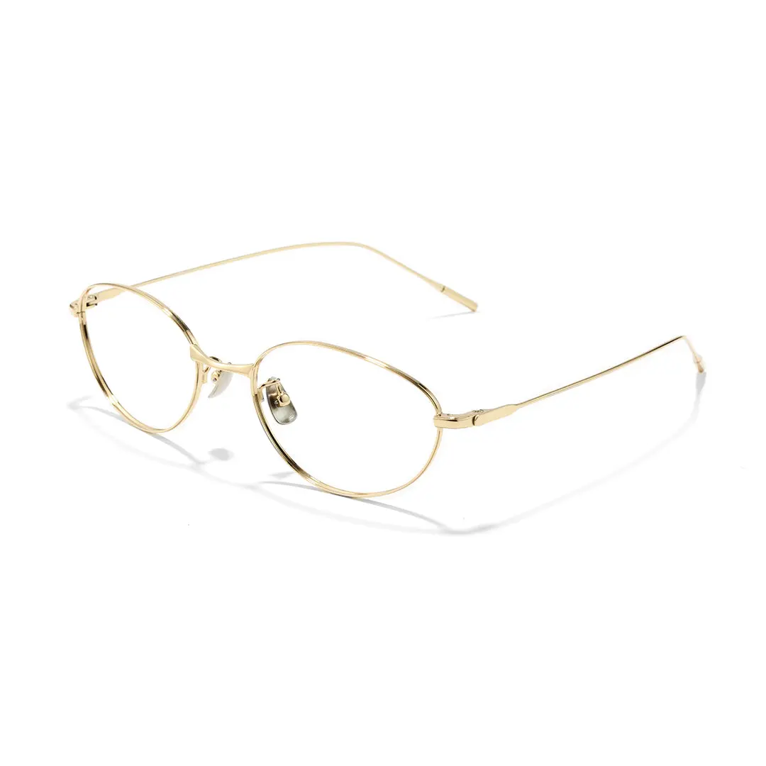 Angle view of Value oval titanium eyeglasses OT0072501 in gold