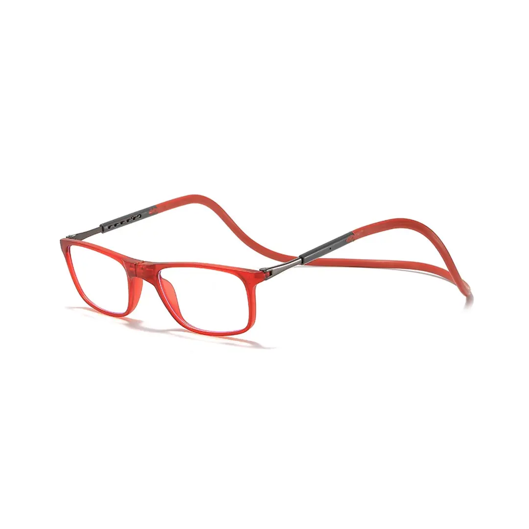 Angle view of Van rectangle pc magnetic clip-on eyeglasses EP0322505 in red
