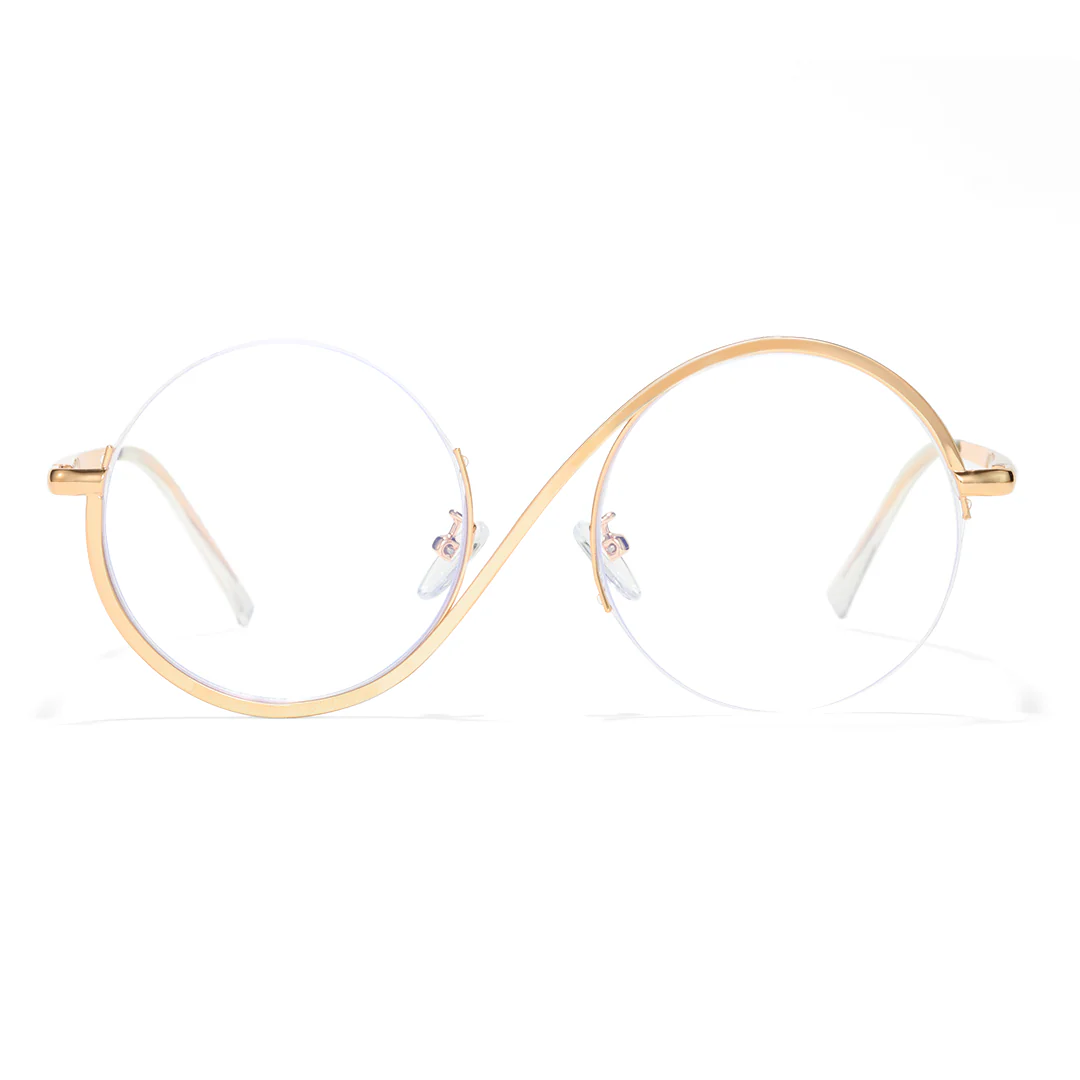Front view of Wicked round metal eyeglasses RM0332412 in gold