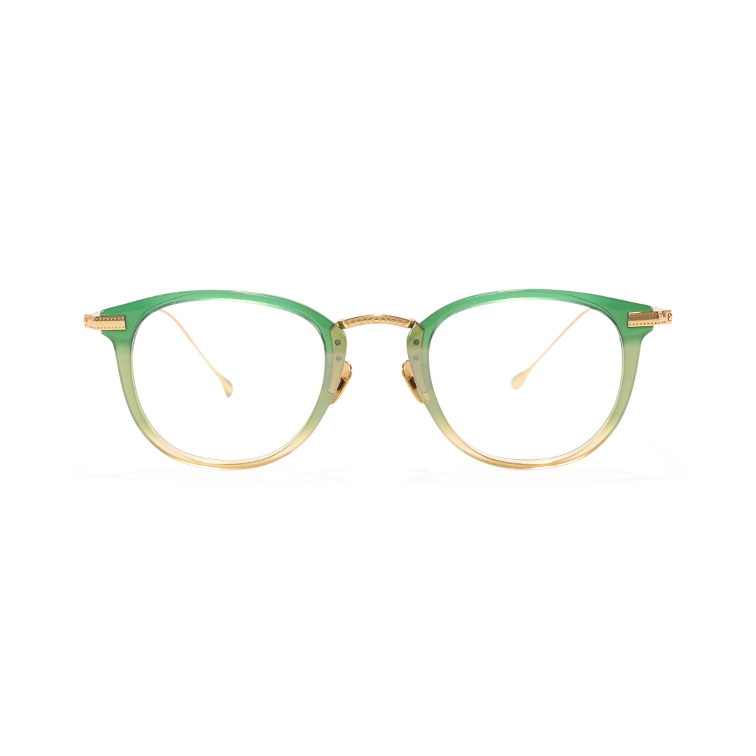 Front view of Wilcox round titanium eyeglasses RX0062207 in green