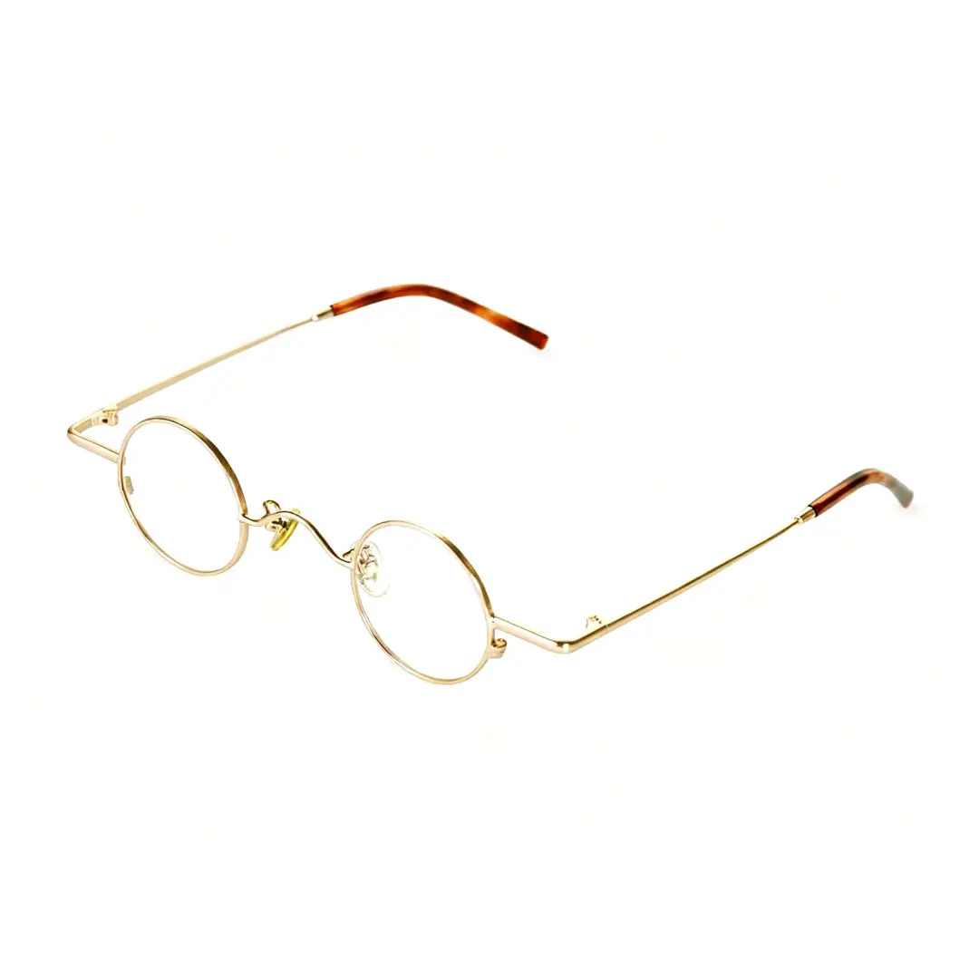Angle view of Yezy round metal eyeglasses RM0082308 in gold