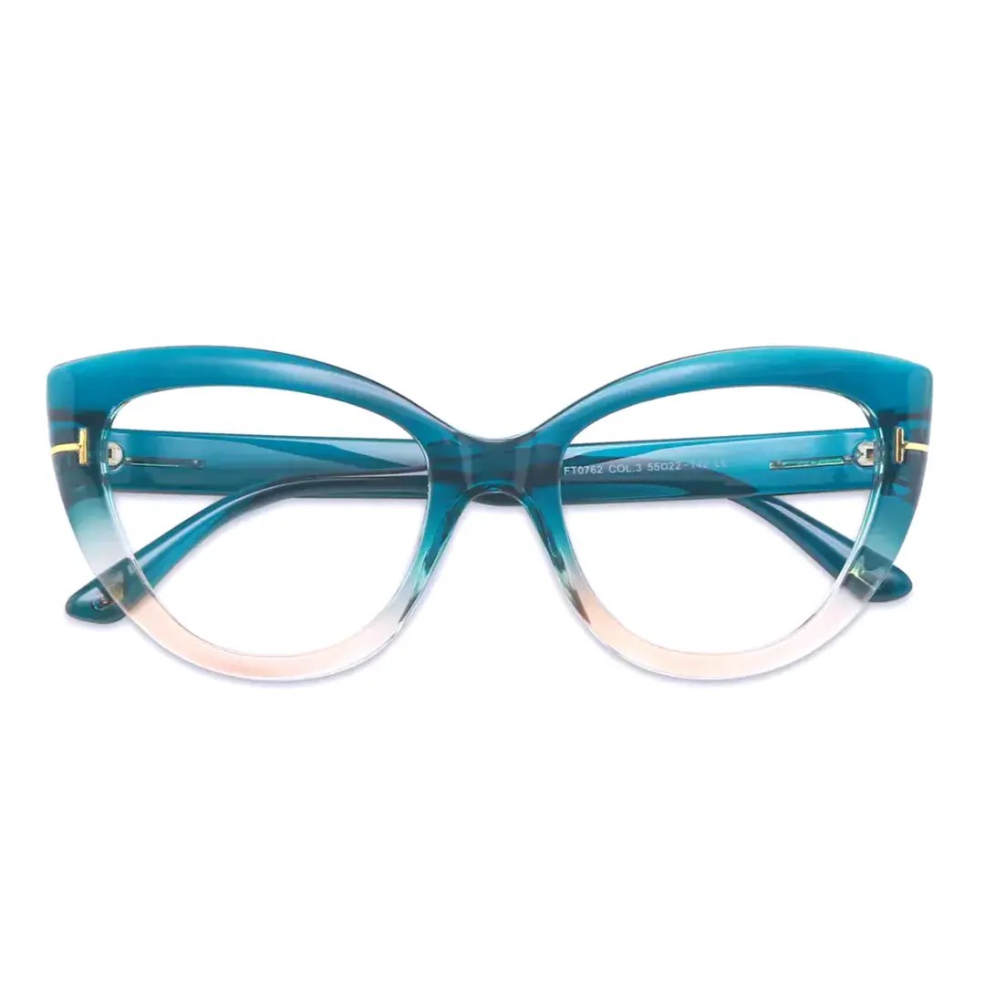 Front folded view of Yoyo cat eye pc eyeglasses CP0072304 in blue
