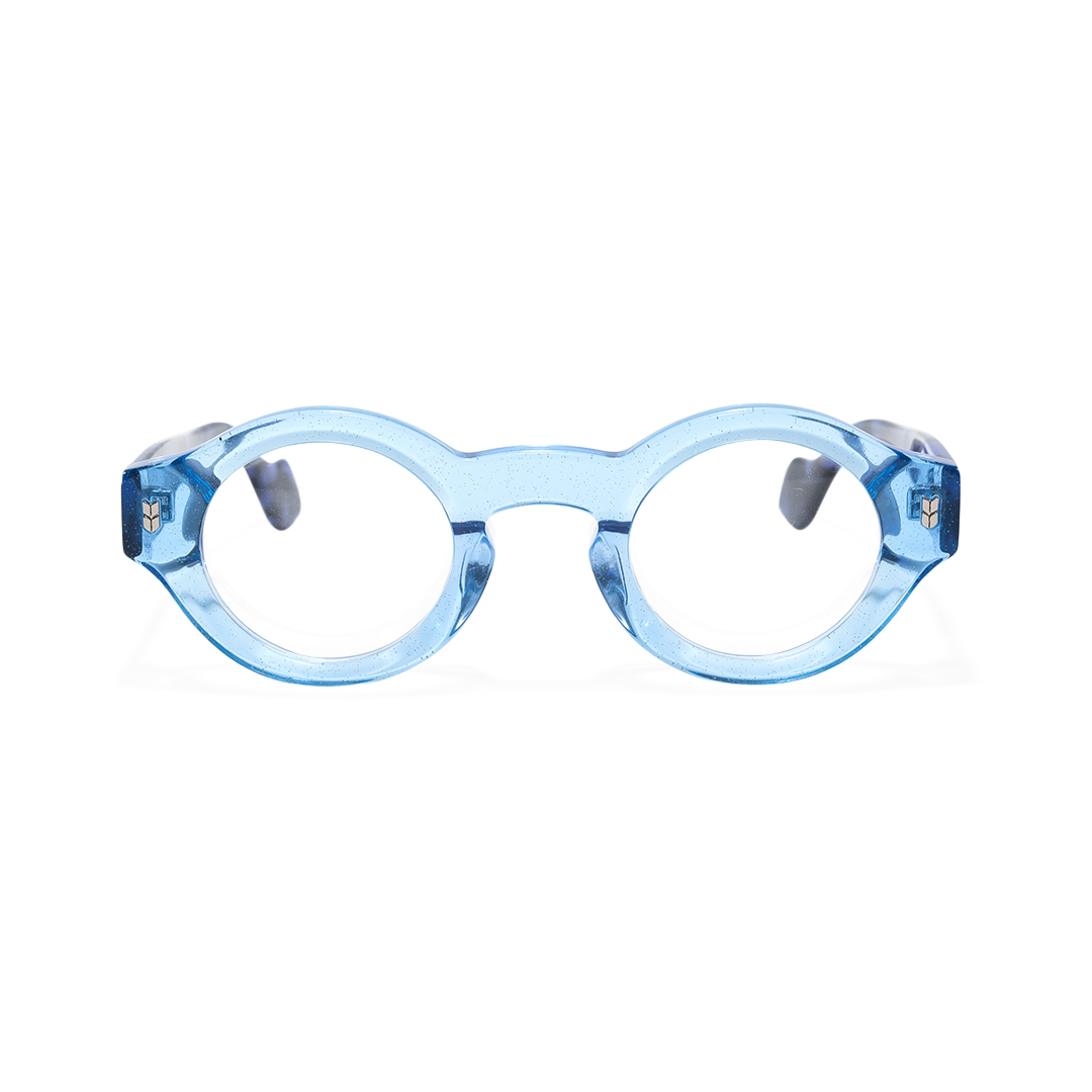 Front view of Zeal round acetate eyeglasses RA0110507 in blue