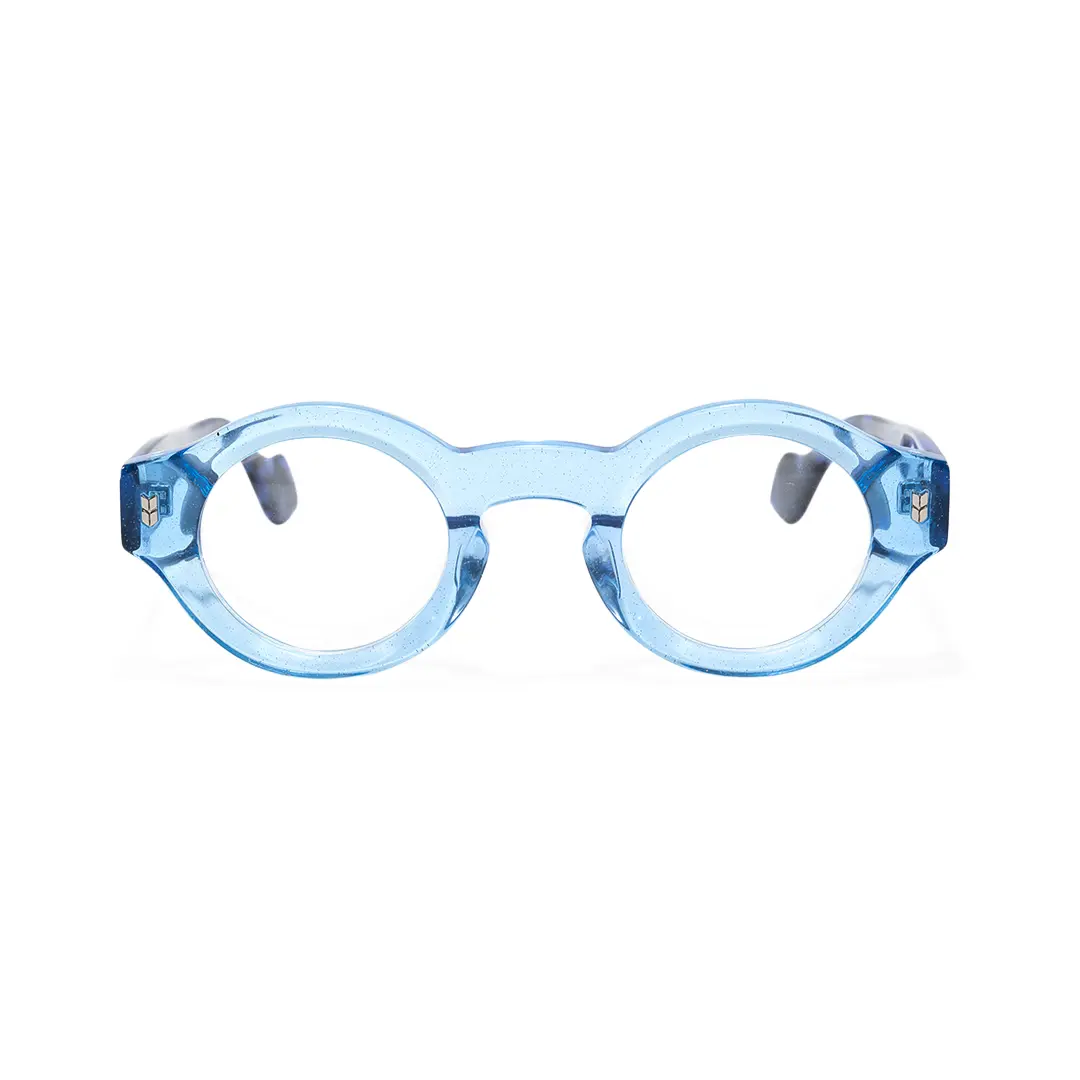 Front view of Zeal round acetate eyeglasses RA0110507 in blue