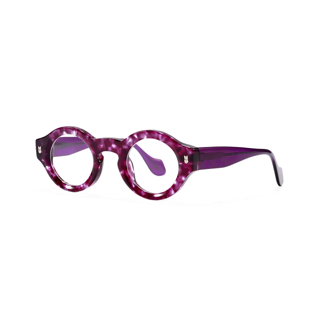 Angle view of Zeal round acetate eyeglasses RA0110507 in purple